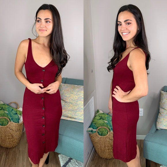 Lulus Dresses & Skirts - Lulu's Burgundy Button Front Dress